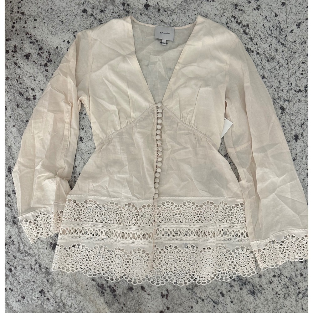 Reformation Nadia Cream top shirt sz 2
